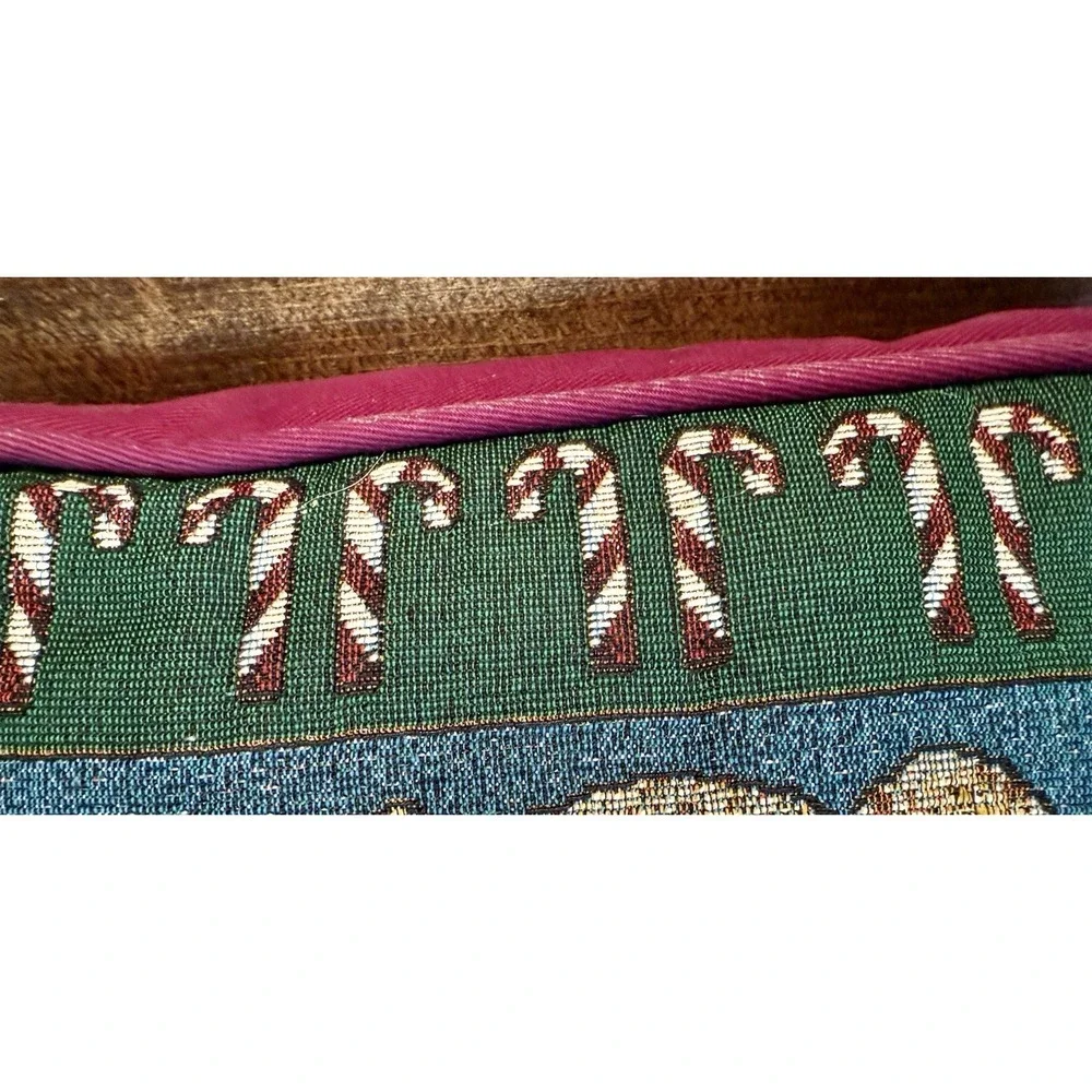 MADISON‎ LANDING Christmas tapestry pillow CHRISTMAS BEAR & CANDY CANES NWT